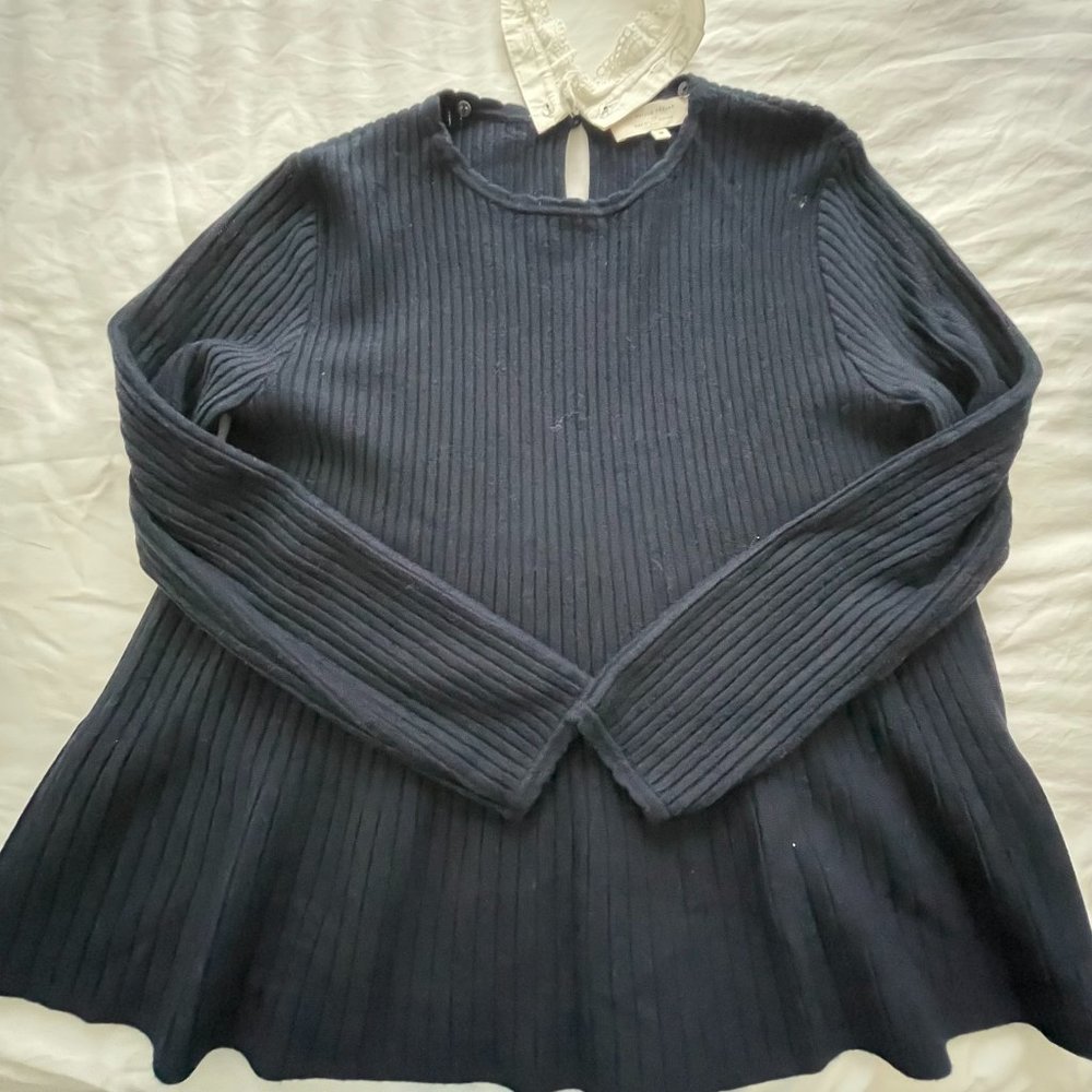 SEZANE SWING SWEATER SIZE MEDIUM NAVY + CAMEL